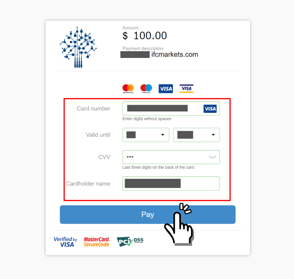 IFC Marketsカード情報入力画面